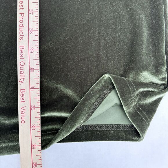 Madewell Velvet Dress Large Mini Shift Green Short Sleeve Mock Neck Stretchy - Picture 10 of 12
